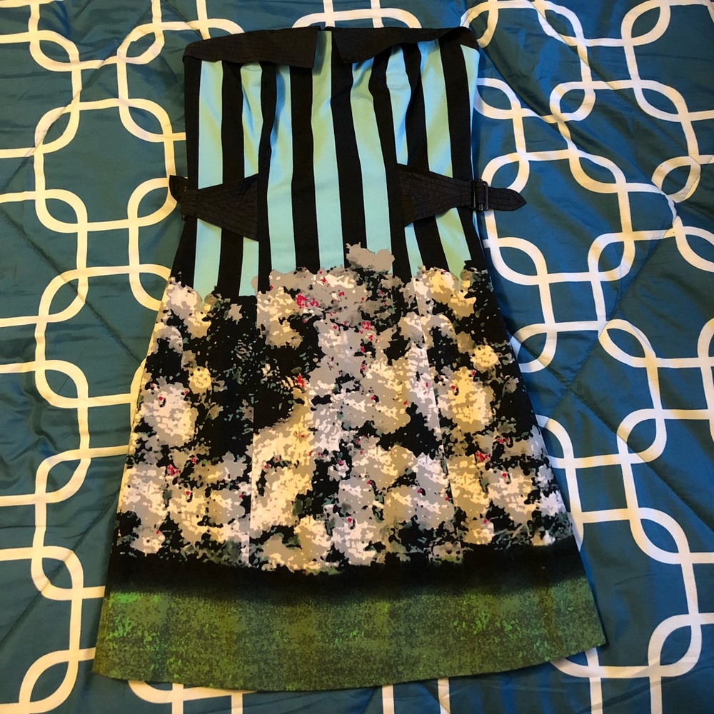Unique striped floral strapless dress